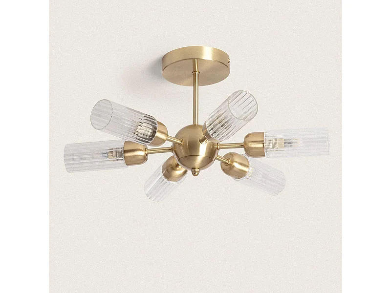 Lámpara de Techo Metal y Cristal 6 Focos Iraide Dorado