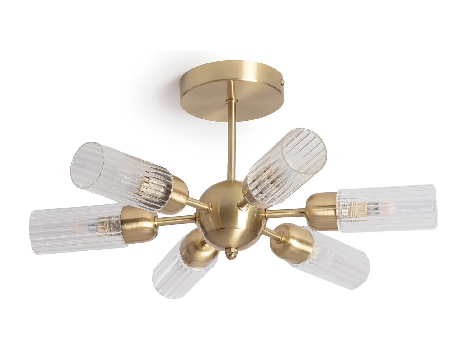 Lámpara de Techo Metal y Cristal 6 Focos Iraide Dorado