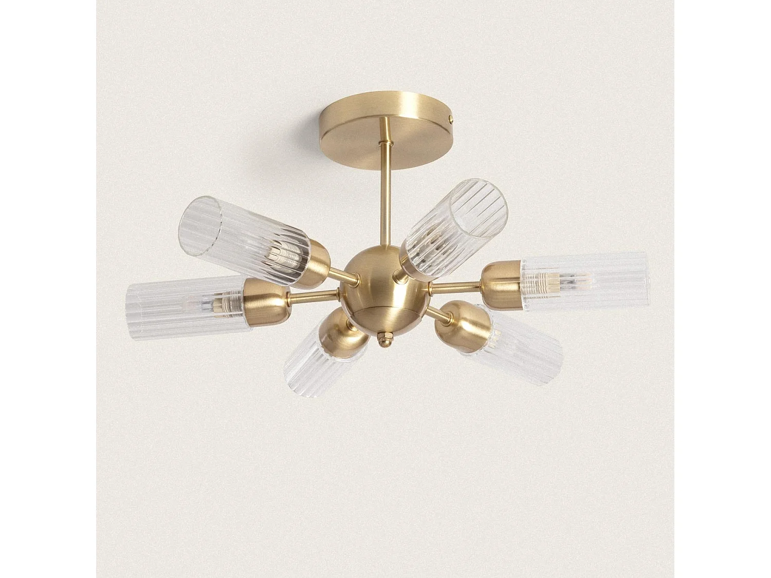 Lámpara de Techo Metal y Cristal 6 Focos Iraide Dorado