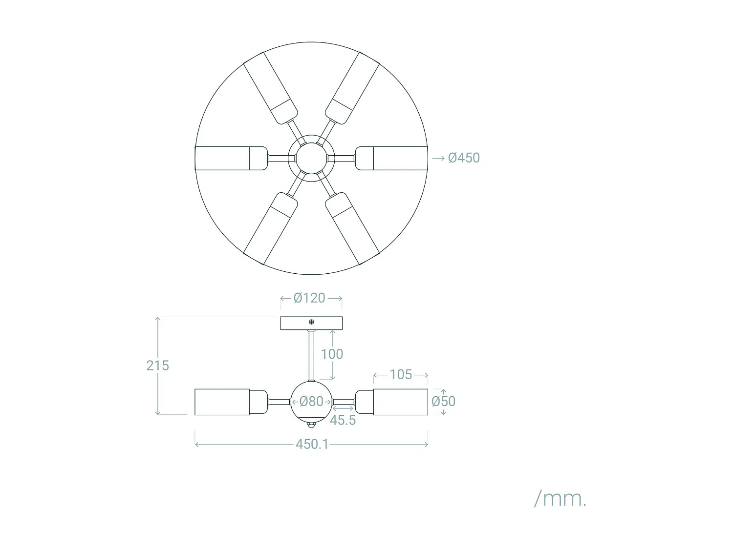 Lámpara de Techo Metal y Cristal 6 Focos Iraide Dorado