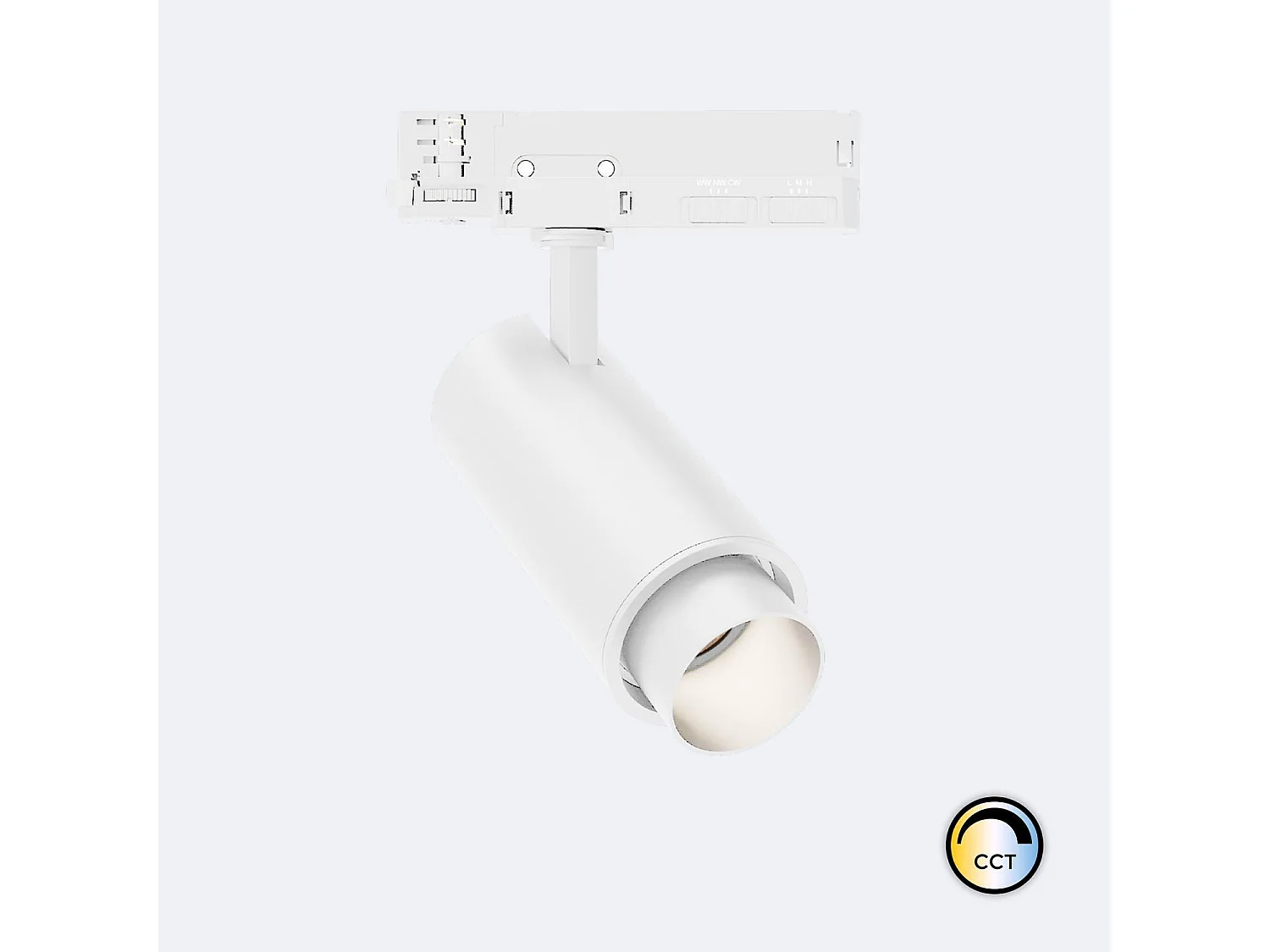 Spot LED Fasano Cylindre 20W CCT Sélectionnable pour Rail Triphasé Dimmable Blanc 2700K - 3200K - 4000K Sélectionnable