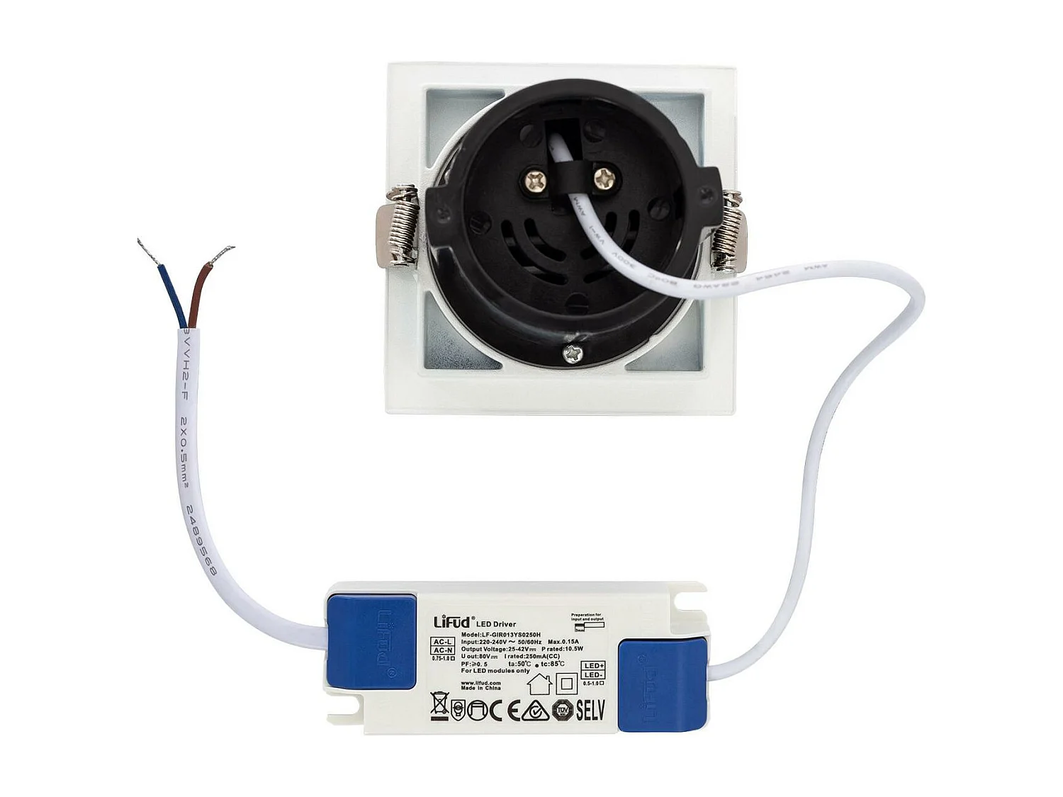 Spot Downlight LED 12W Carrée Amovible LIFUD Coupe 80x80 mm Blanc Froid  6000K