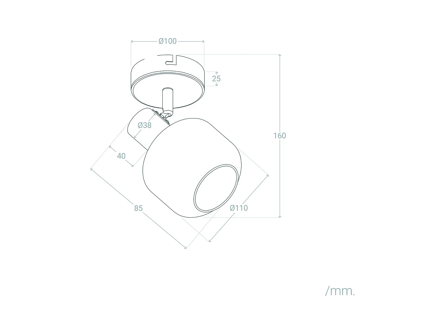 Lampada da Soffitto Orientabile Metallo e Vetro 1 Faretto Romsy Grigio