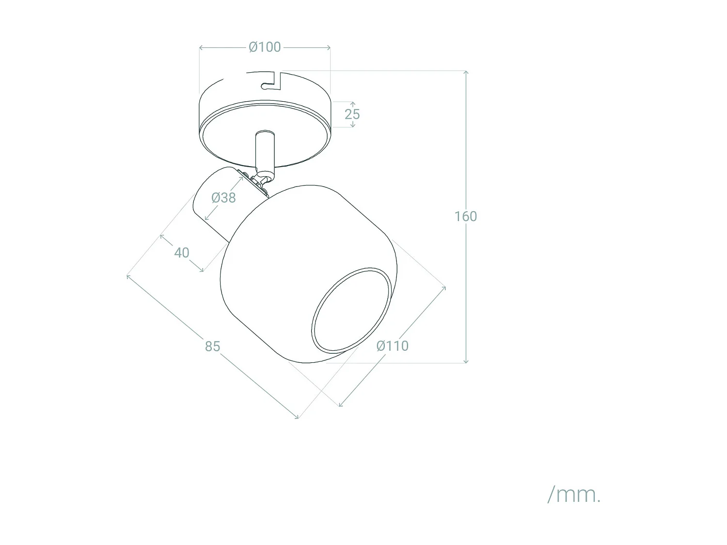 Applique Murale et de Plafond Orientable Métal et Verre 1 Spot Romsy Gris