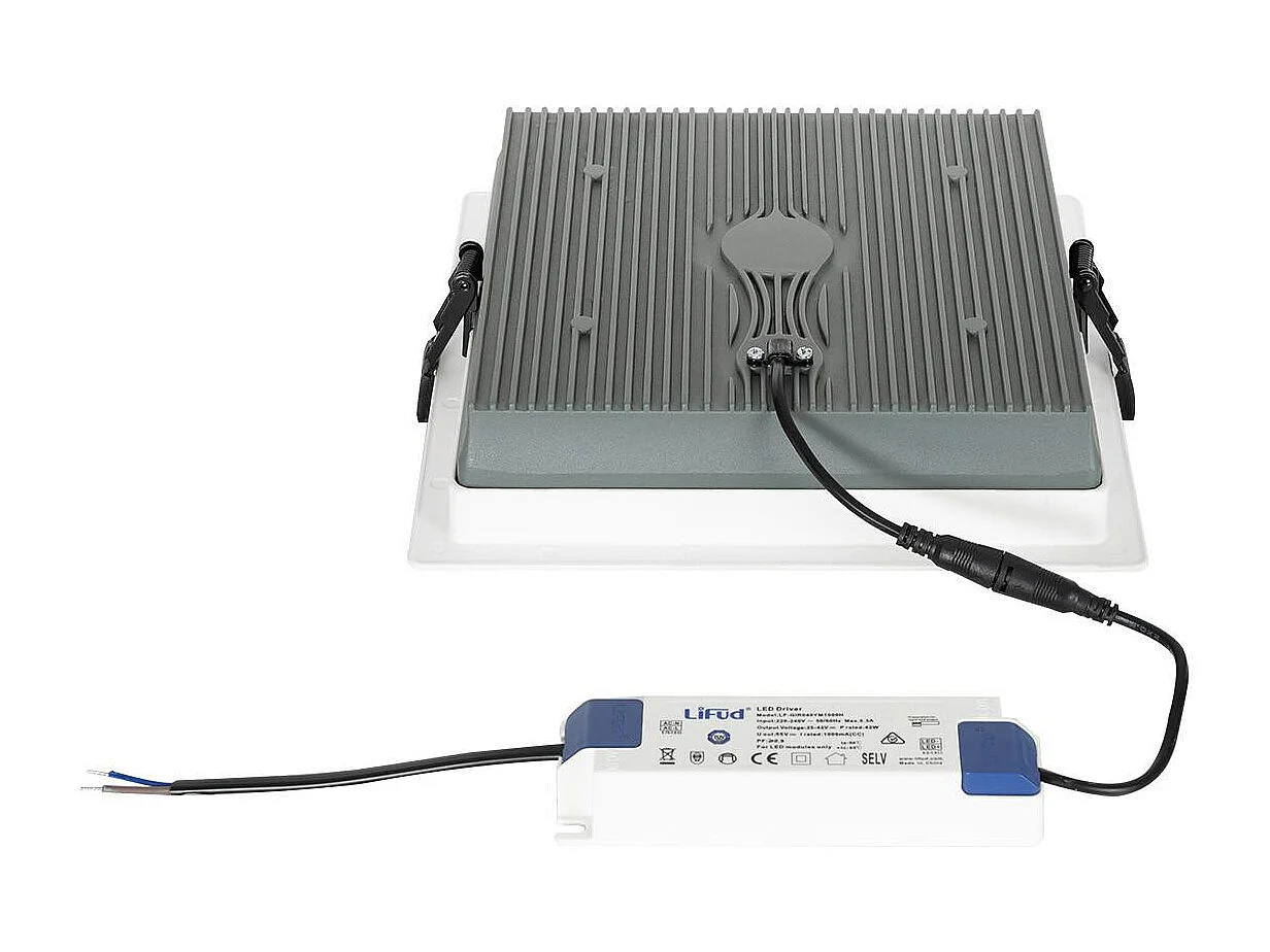 Downlight LED 40W Carré  Aero 130 lm/W Microprismatique  Coupe 210x210 mm 4000K Blanc neutre