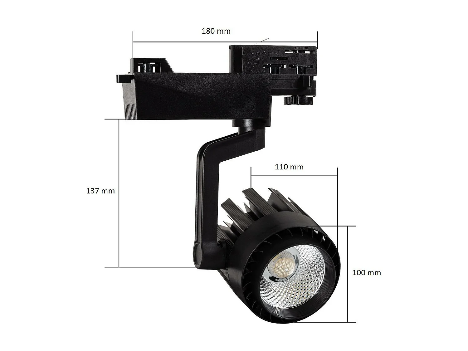 Spot LED sur Rail Triphasé 30W Dora Noir 4000K Blanc neutre