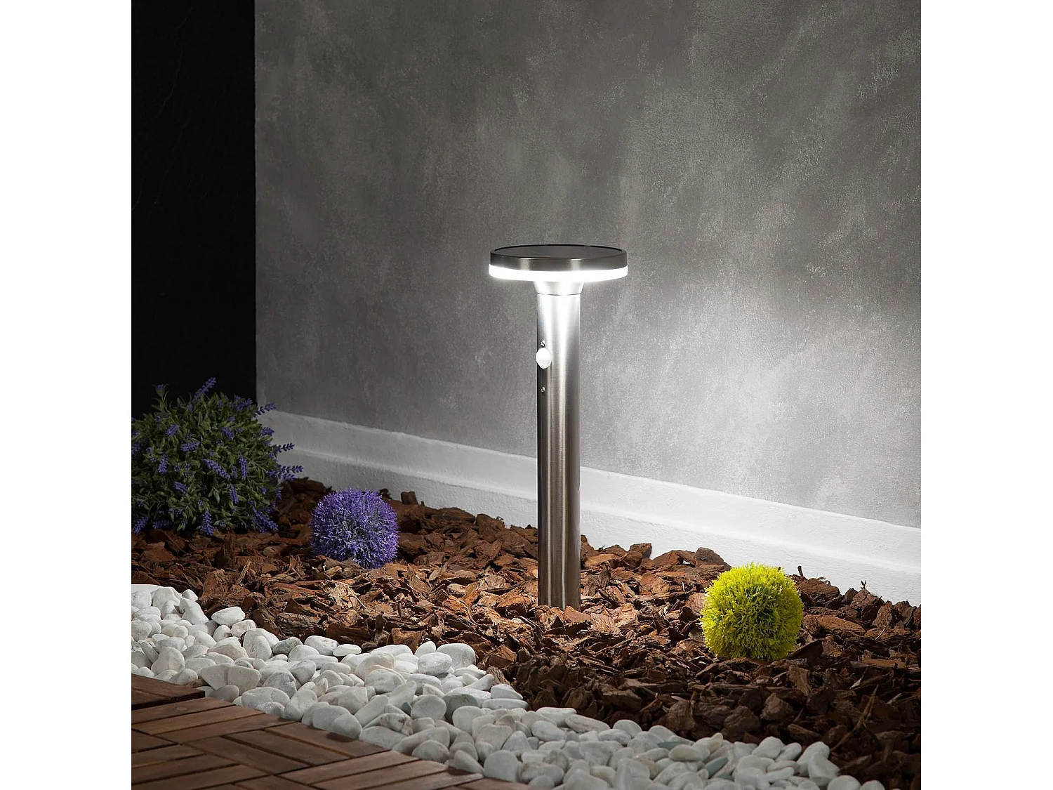 Balise LED Solaire Extérieure Helios Inox 6W en Saillie sur Pied 45cm avec Détecteur de Mouvement Helios Inox 4000K Blanc neutre