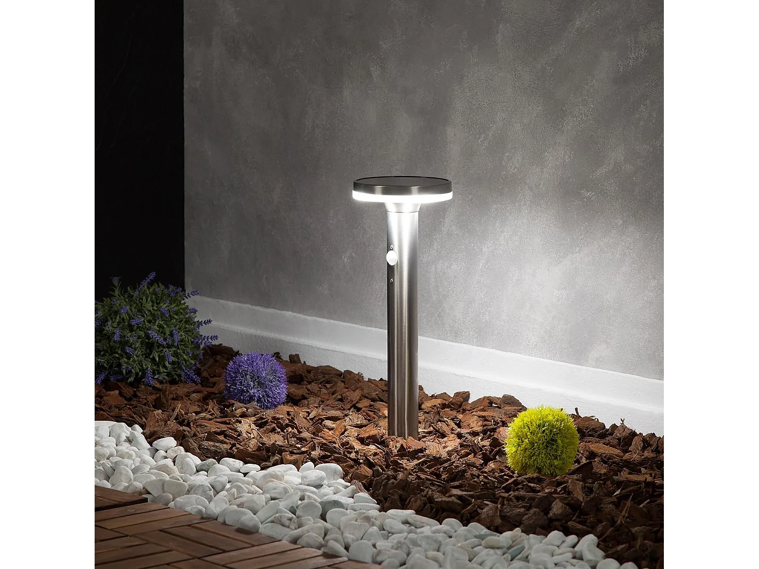 Baliza Solar Exterior LED 6W Superficie Pie 45cm con Detector de Movimiento Helios Inox 4000K Blanco Neutro