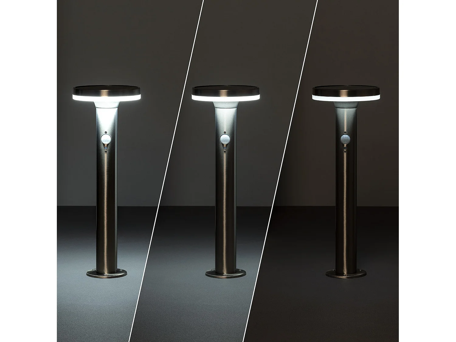 Baliza Solar Exterior LED 6W Superficie Pie 45cm con Detector de Movimiento Helios Inox 4000K Blanco Neutro