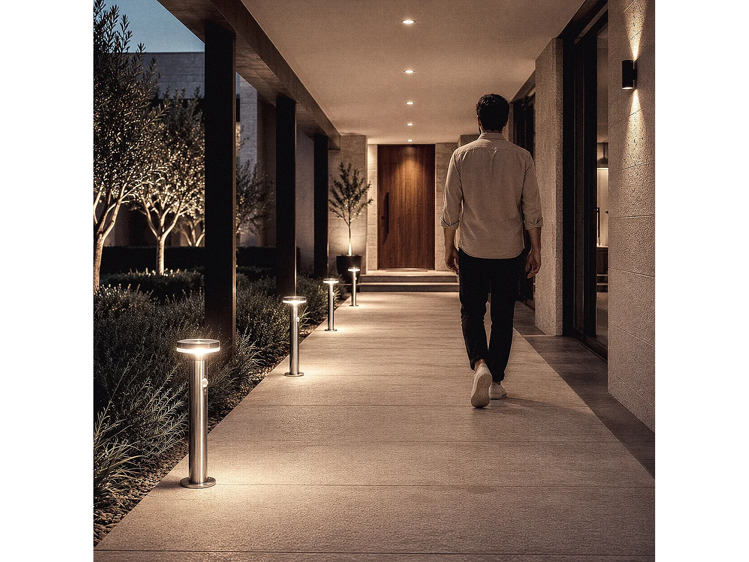 Baliza Solar Exterior LED 6W Superficie Pie 45cm con Detector de Movimiento Helios Inox 4000K Blanco Neutro