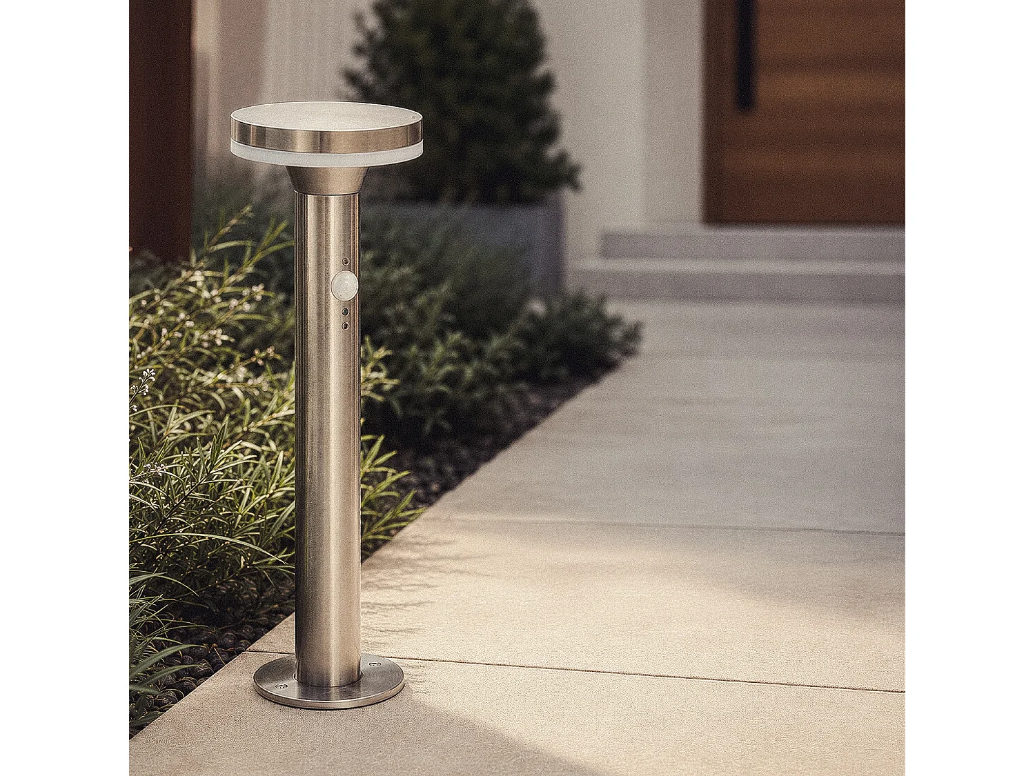Baliza Solar Exterior LED 6W Superficie Pie 45cm con Detector de Movimiento Helios Inox 4000K Blanco Neutro