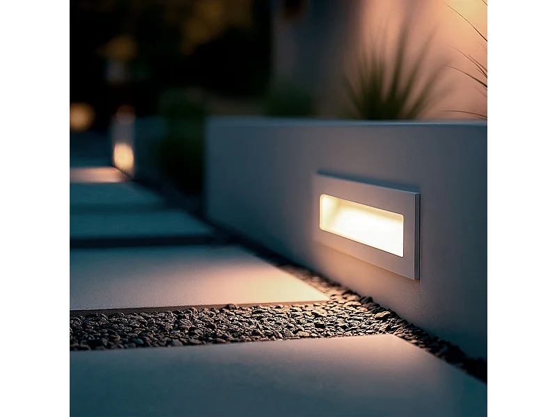 Baliza Exterior LED 6W Empotrable Pared Rectangular Blanco Groult 2700K Blanco Cálido