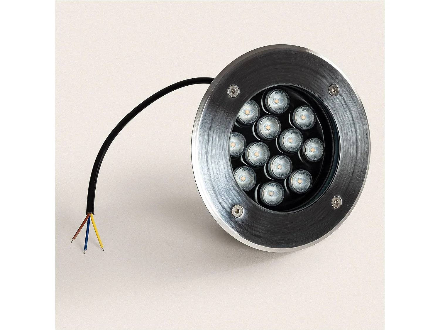 Spot LED Extérieur Solide Encastrable au Sol Inox 12W 2700K Blanc chaud