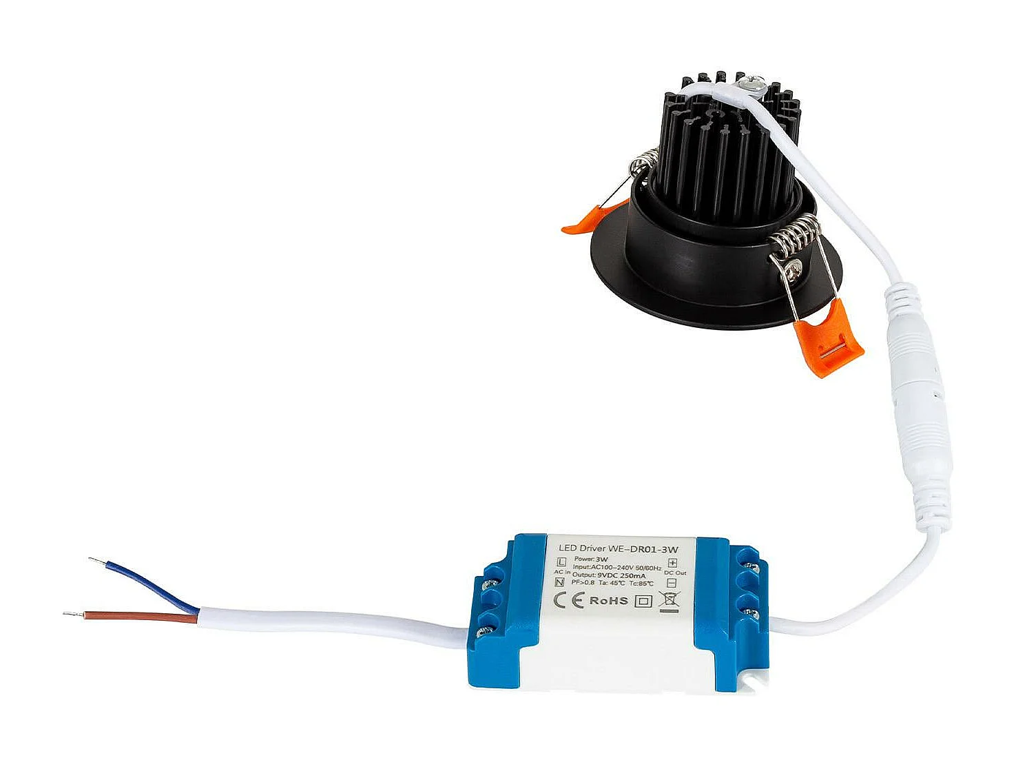 Spot Downlight LED 3W Rond COB CRI90 Coupe Ø 55 mm Noir No Flicker 4000K Blanc neutre