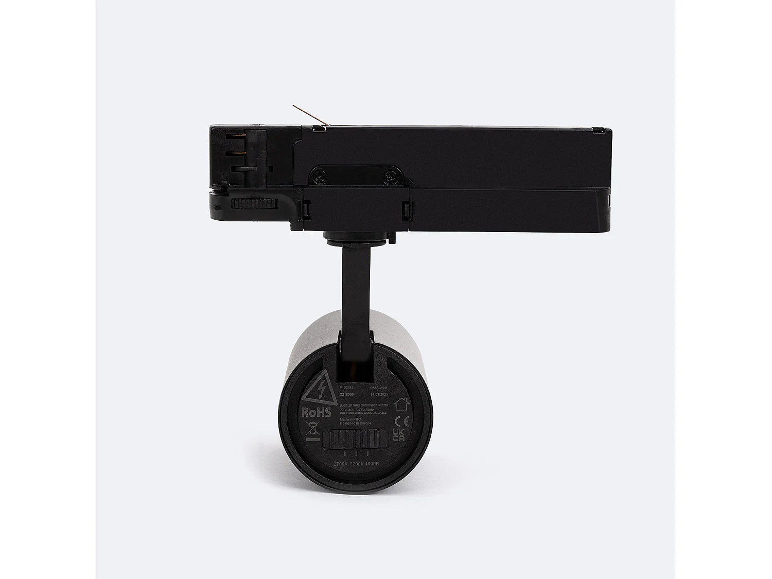 Spot LED sur Rail Triphasé 20W Fasano Dimmable CCT Noir 3200K Blanc chaud