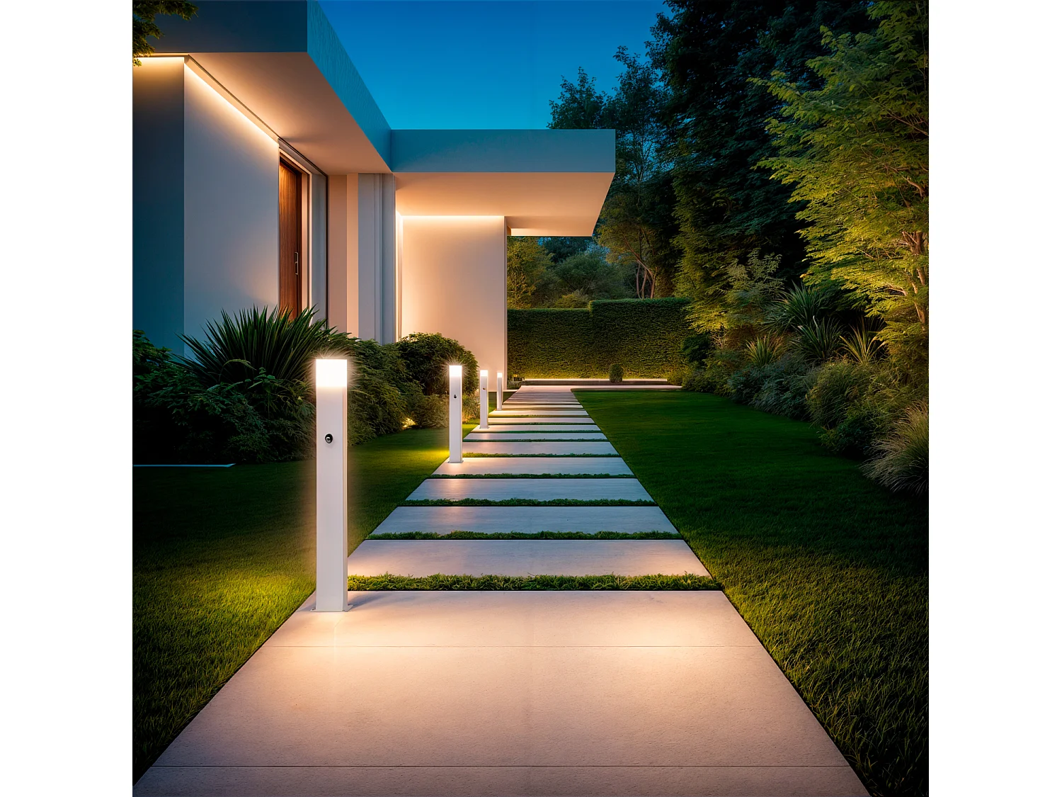 Balise Extérieure Augusta en Saillie sur Pied 74cm Blanche avec Détecteur de Présence PIR Blanc