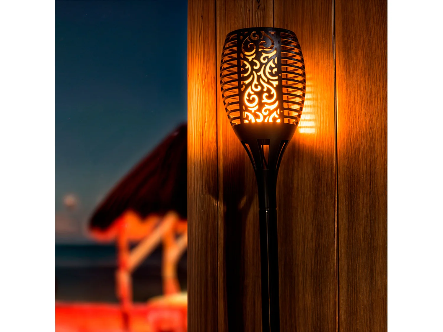 Torche LED Solaire Effet Flamme sur Piquet 1W 78cm  Noir