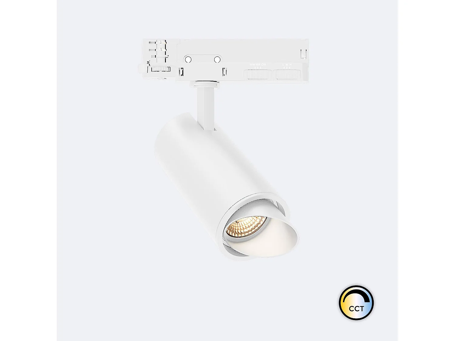 Spot LED Fasano Cylindre Biseau 30W CCT Sélectionnable pour Rail Triphasé Dimmable Blanc (2700K - 3200K - 4000K) Sélectionnable