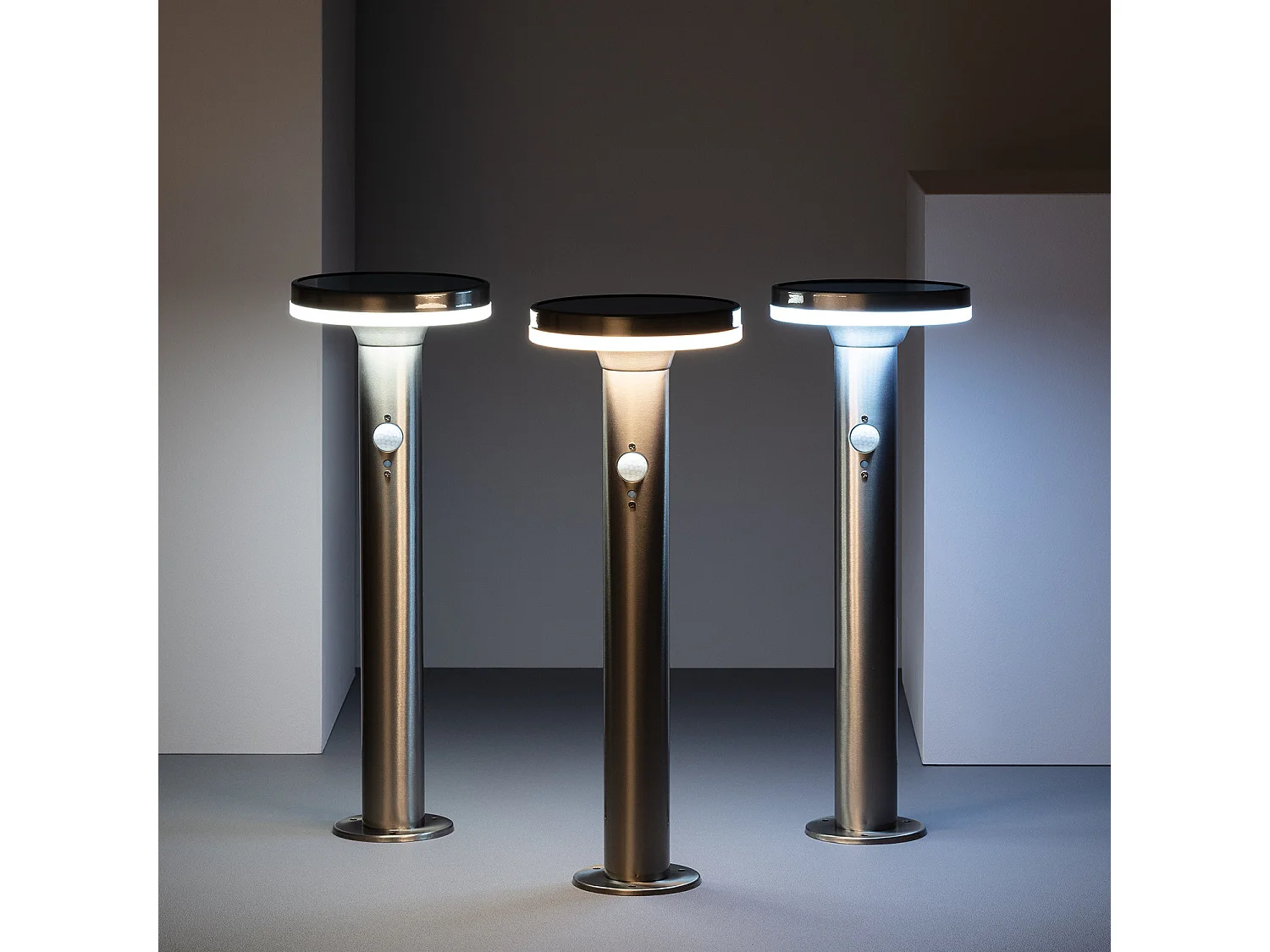 Balise LED Solaire Extérieure Helios Inox 6W en Saillie sur Pied 45cm avec Détecteur de Mouvement Helios Inox 3000K Blanc chaud