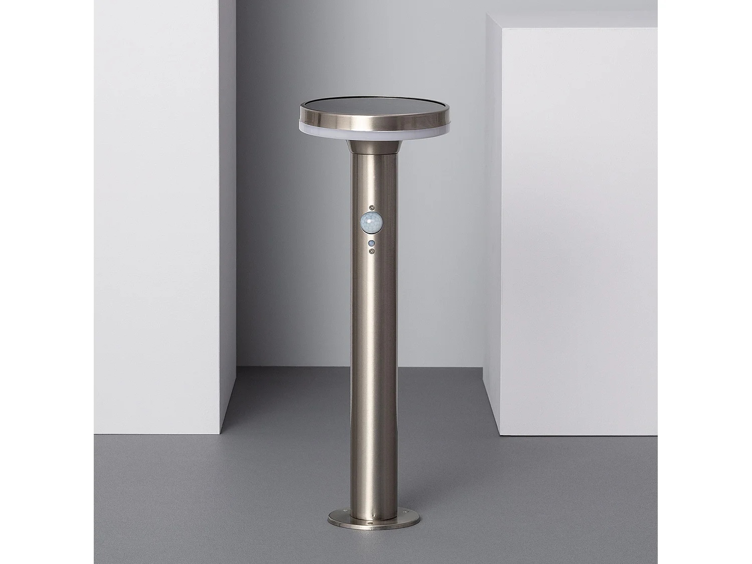 Balise LED Solaire Extérieure Helios Inox 6W en Saillie sur Pied 45cm avec Détecteur de Mouvement Helios Inox 3000K Blanc chaud