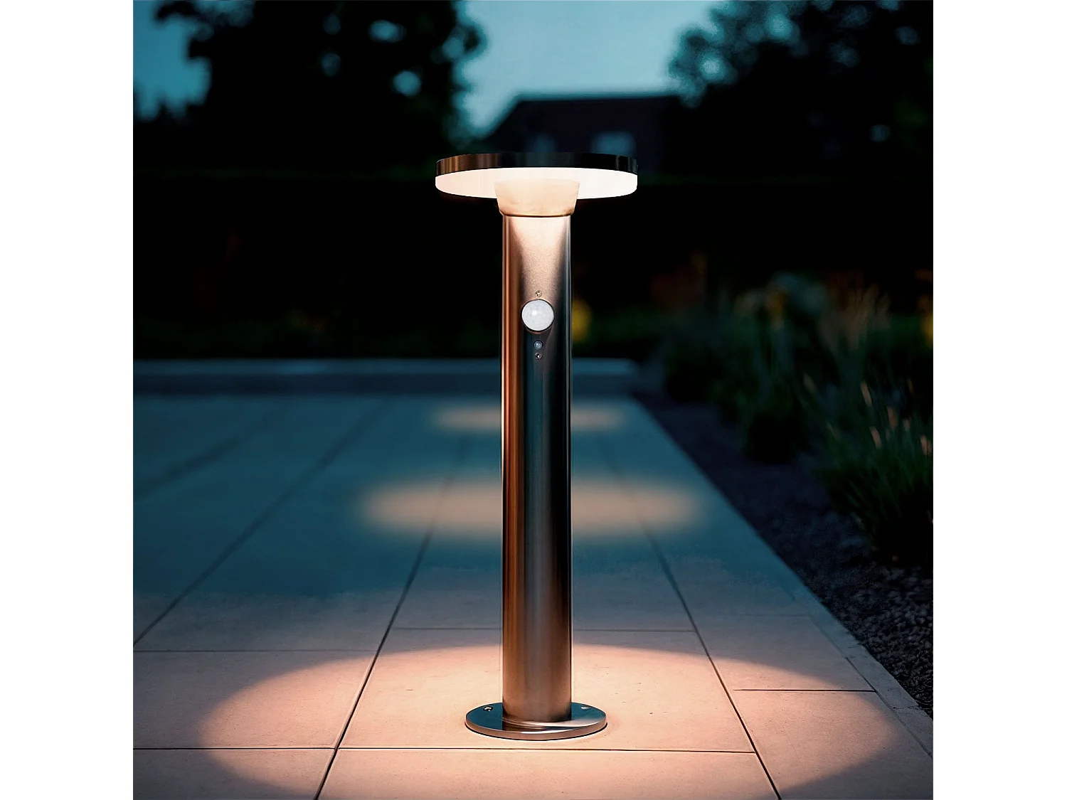 Lampioncino Solare Esterni LED 6W Superficie 45cm con Sensore di Movimiento Helios Inox 3000K Bianco Caldo