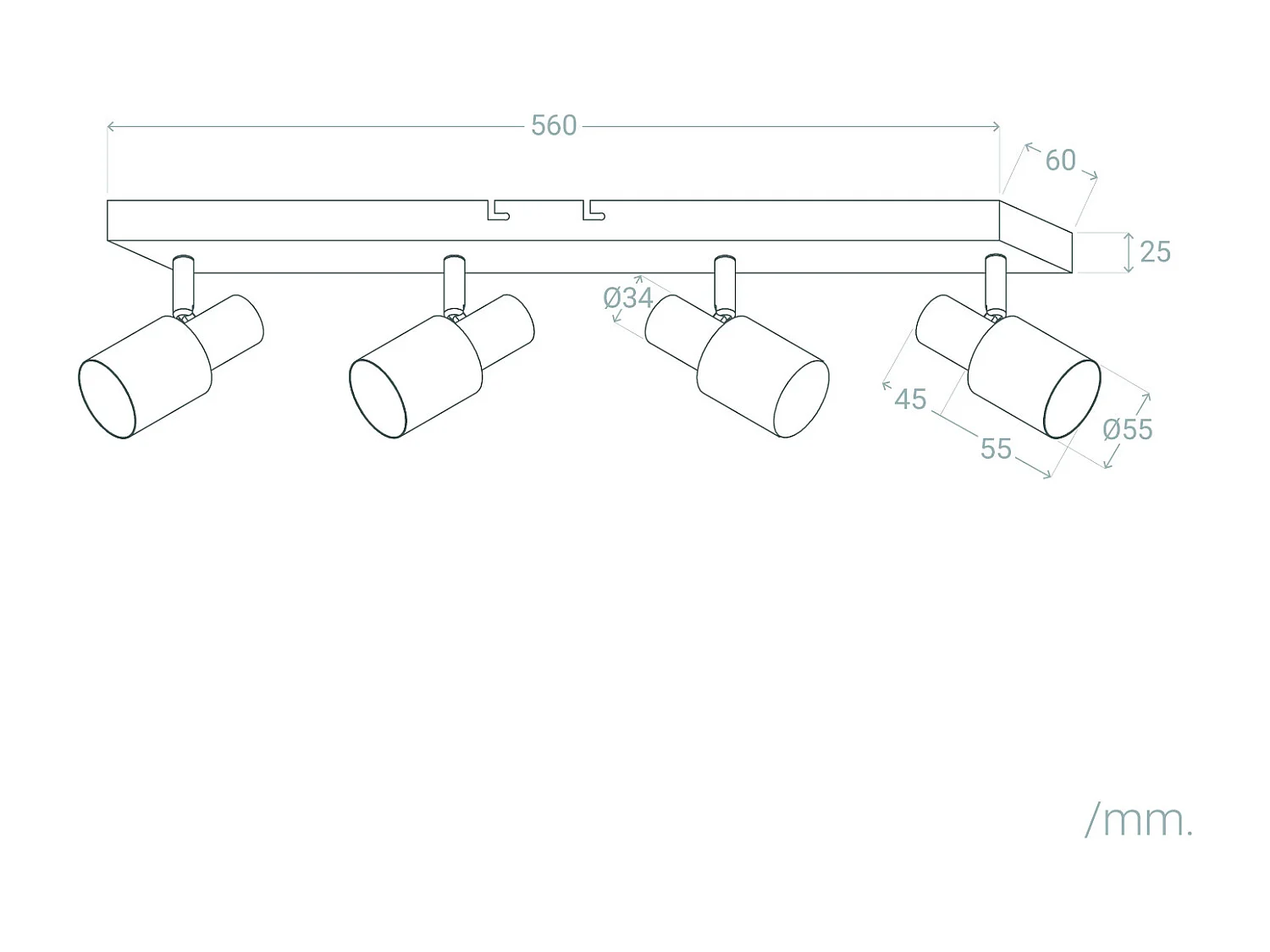 Lámpara de Techo Orientable Metal 4 Focos Ciro Black Rose Large Negro