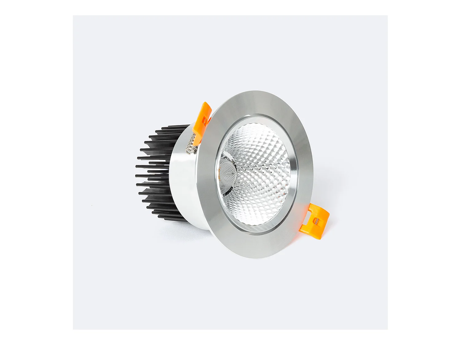 Foco Downlight LED 12W COB Direccionable Circular Plata Corte Ø 90 mm No Flicker 5000K Blanco Frío