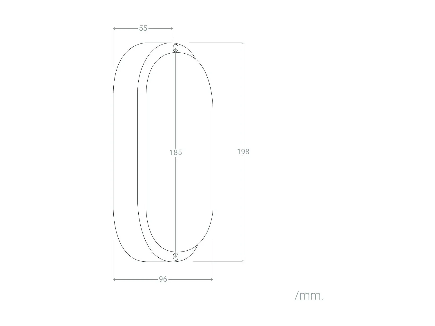 Plafonnier LED Extérieur Ovale 25W Hublot Black IP65 98x198 mm  4000K Blanc neutre