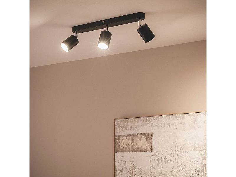 Lampada da Soffitto Orientabile Metallo 3 Faretti Albus Black Large Nero