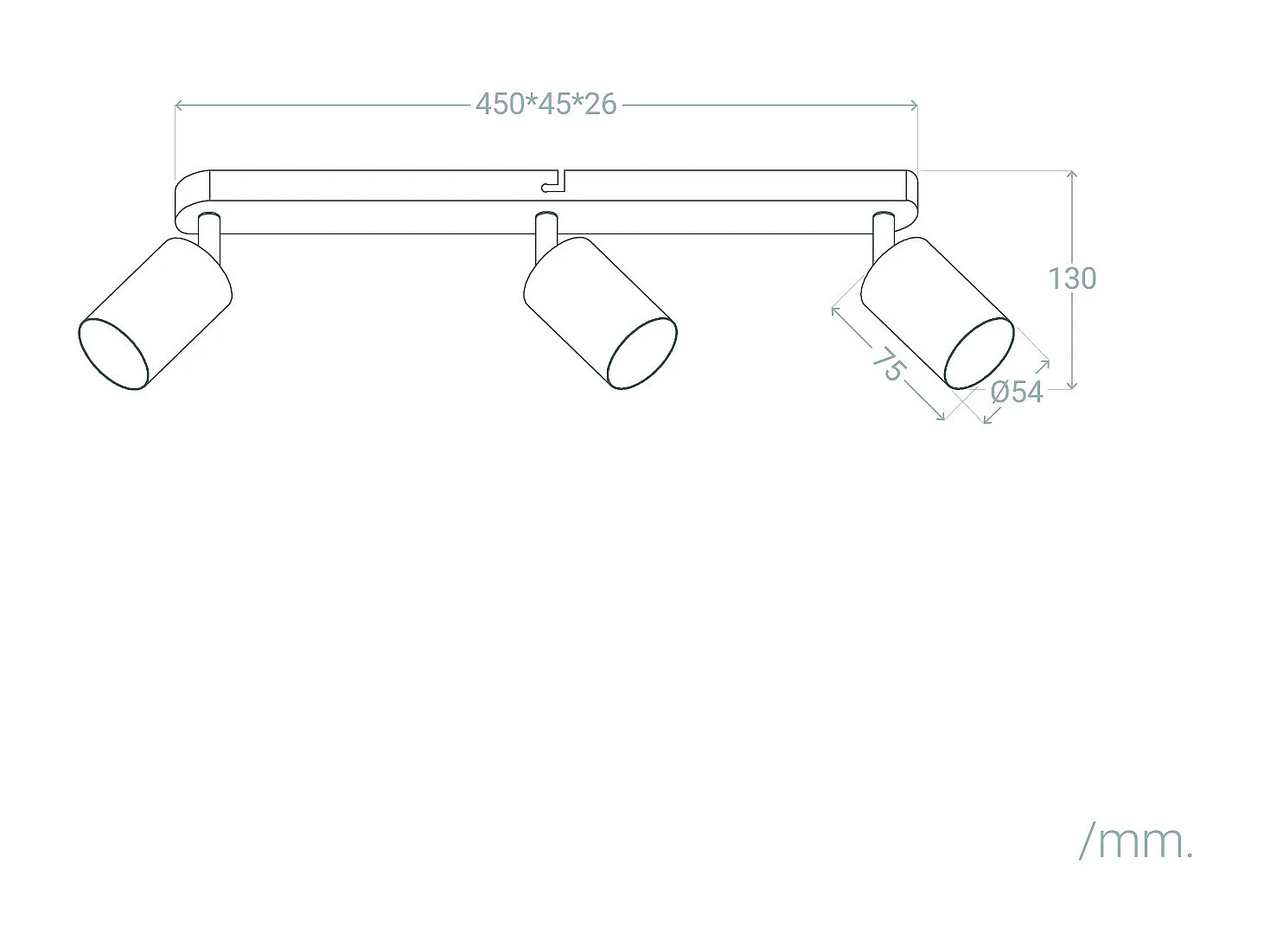 Plafonnier  Orientable Métal 3 Spots Albus Black Large Noir