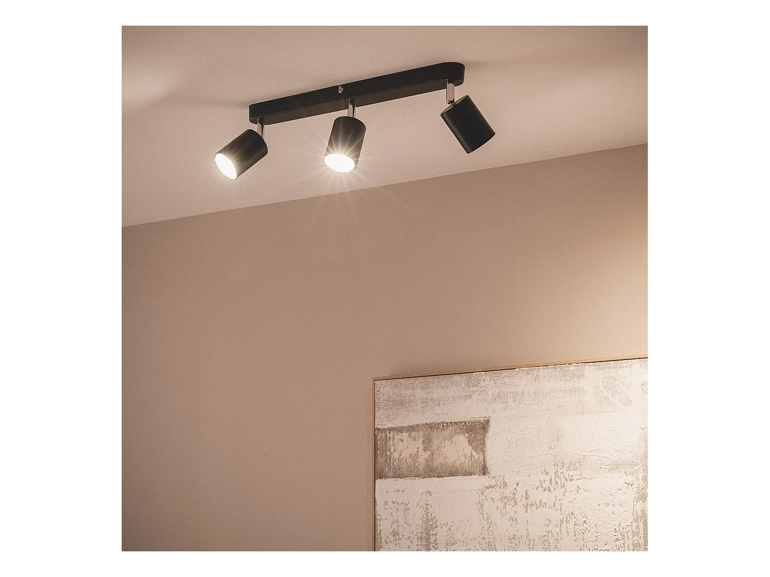 Lampada da Soffitto Orientabile Metallo 3 Faretti Albus Black Large Nero