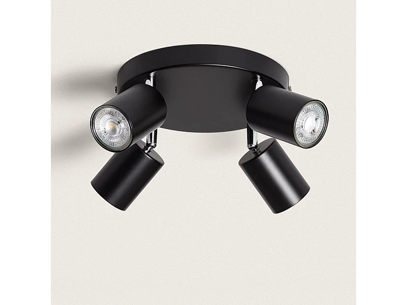 Lámpara de Techo Orientable Circular Metal 4 Focos Albus Black Negro