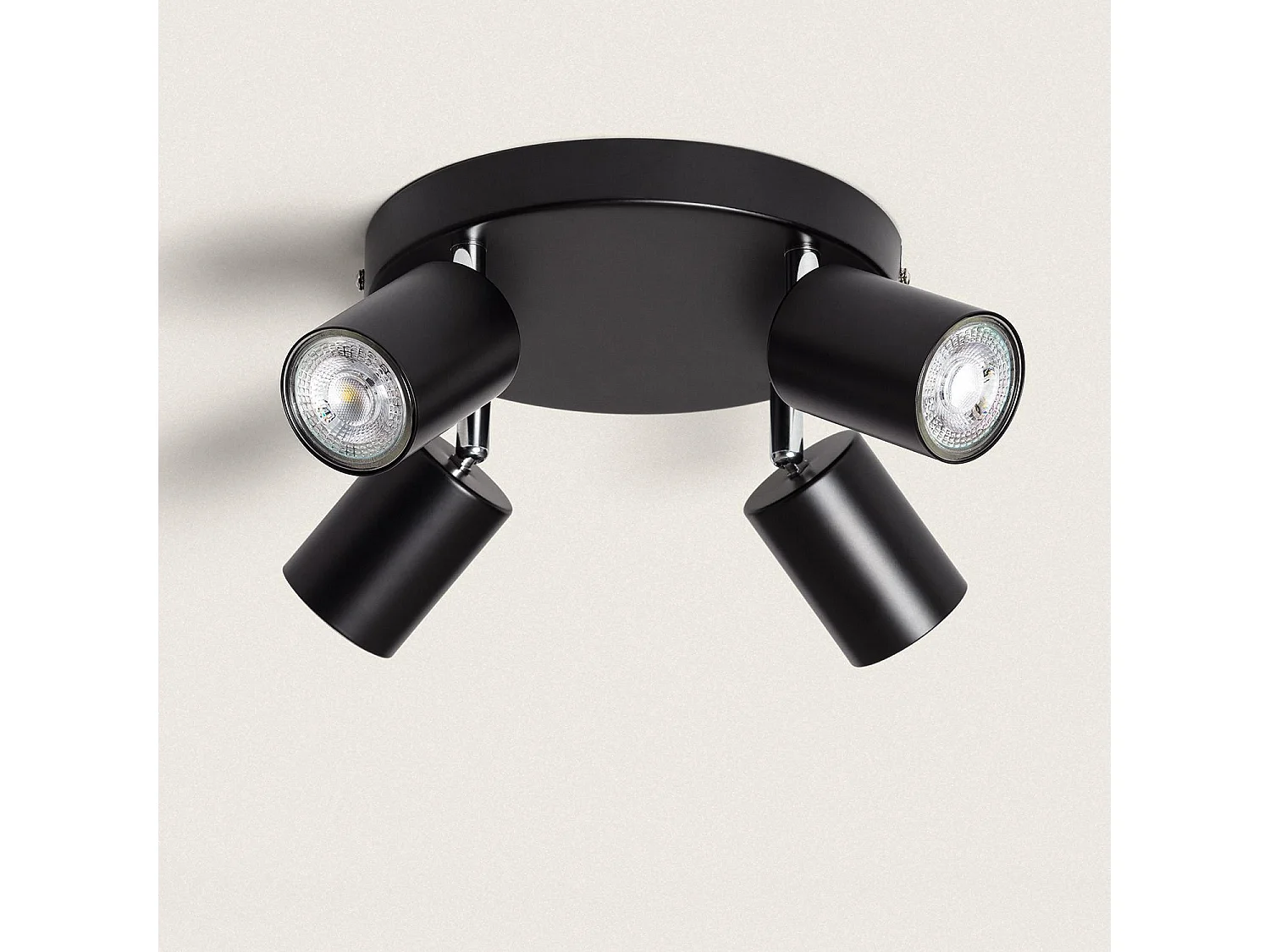 Plafonnier Orientable Rond Métal 4 Spots Albus Black Noir