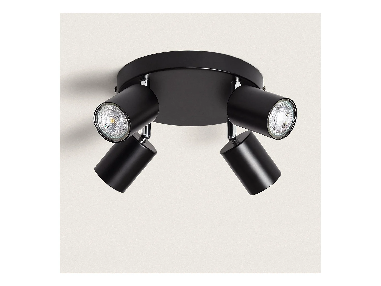 Plafonnier Orientable Rond Métal 4 Spots Albus Black Noir