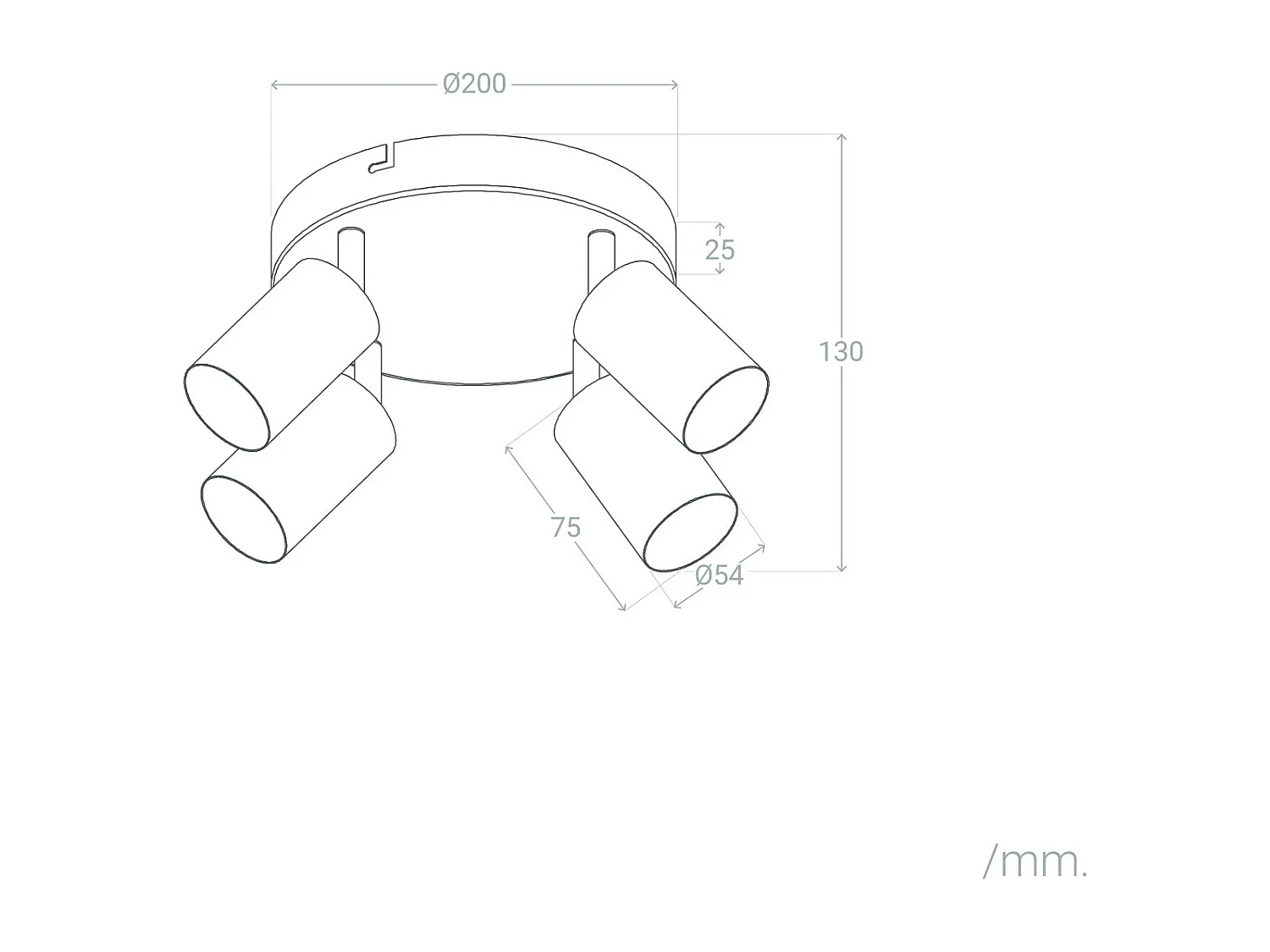 Plafonnier Orientable Rond Métal 4 Spots Albus Black Noir