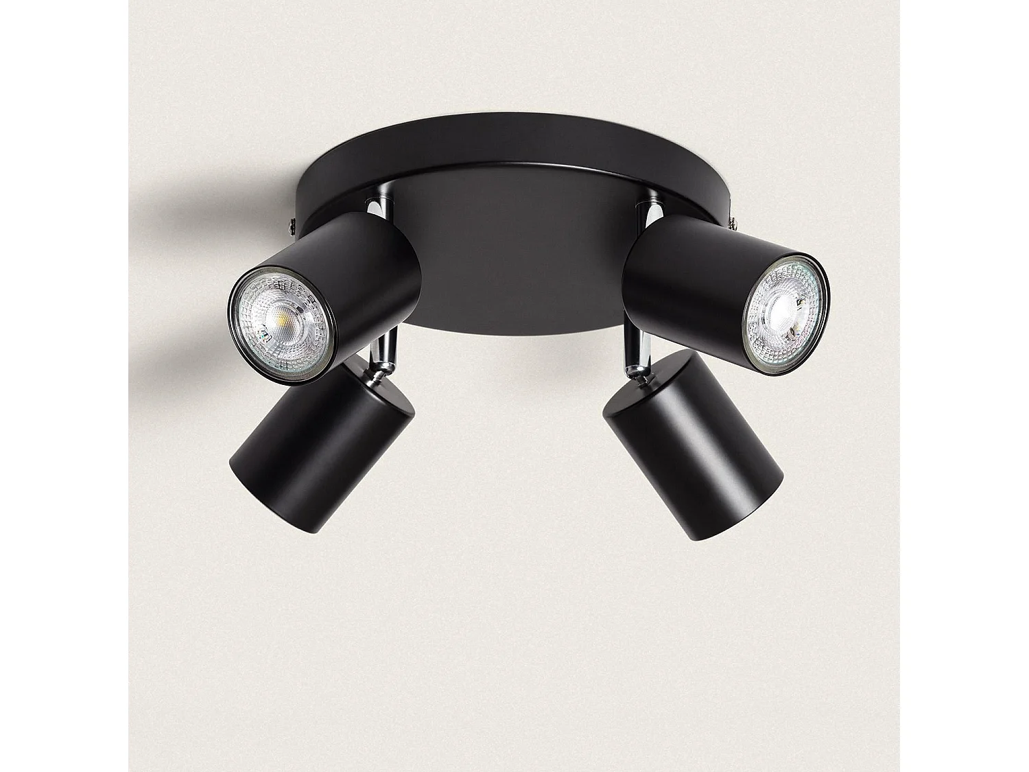 Plafonnier Orientable Rond Métal 4 Spots Albus Black Noir