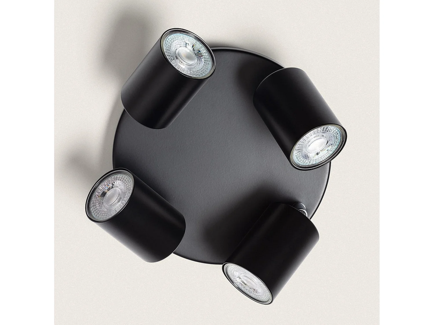 Plafonnier Orientable Rond Métal 4 Spots Albus Black Noir