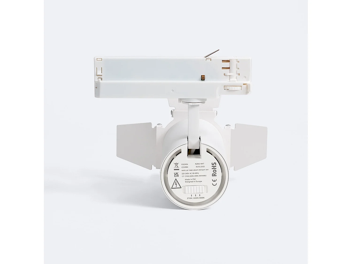 Spot LED Fasano Cinéma 30W CCT Sélectionnable pour Rail Triphasé Dimmable Blanc 2700K - 3200K - 4000K Sélectionnable