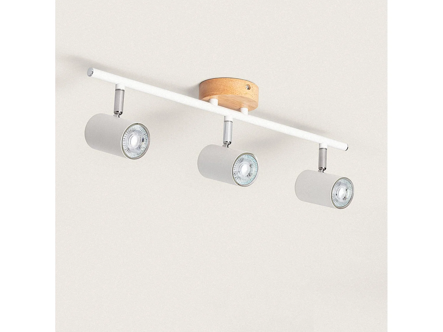 Plafonnier Orientable Bois et Métal 3 Spots Albus  Blanc