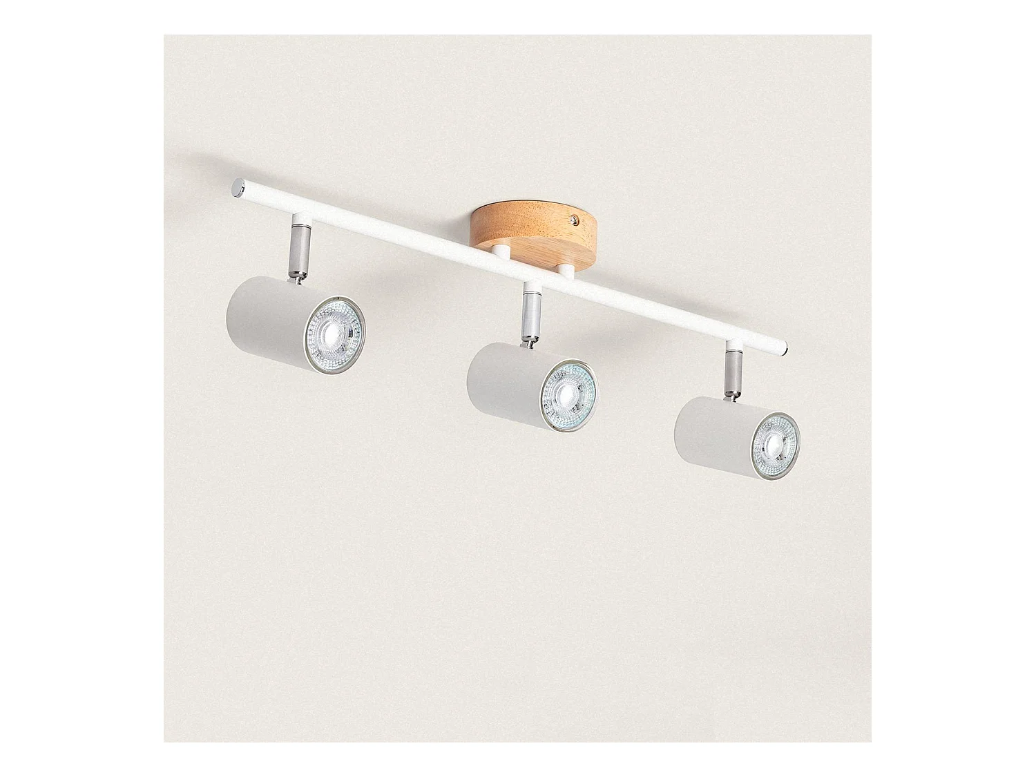 Lampada da Soffitto Orientabile Legno e Metallo 3 Faretti Albus Bianco