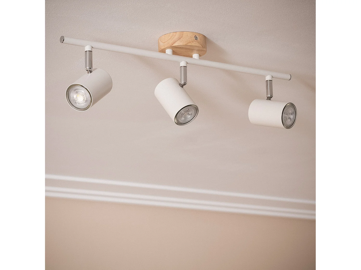 Lampada da Soffitto Orientabile Legno 3 Faretti Olmo Bianco