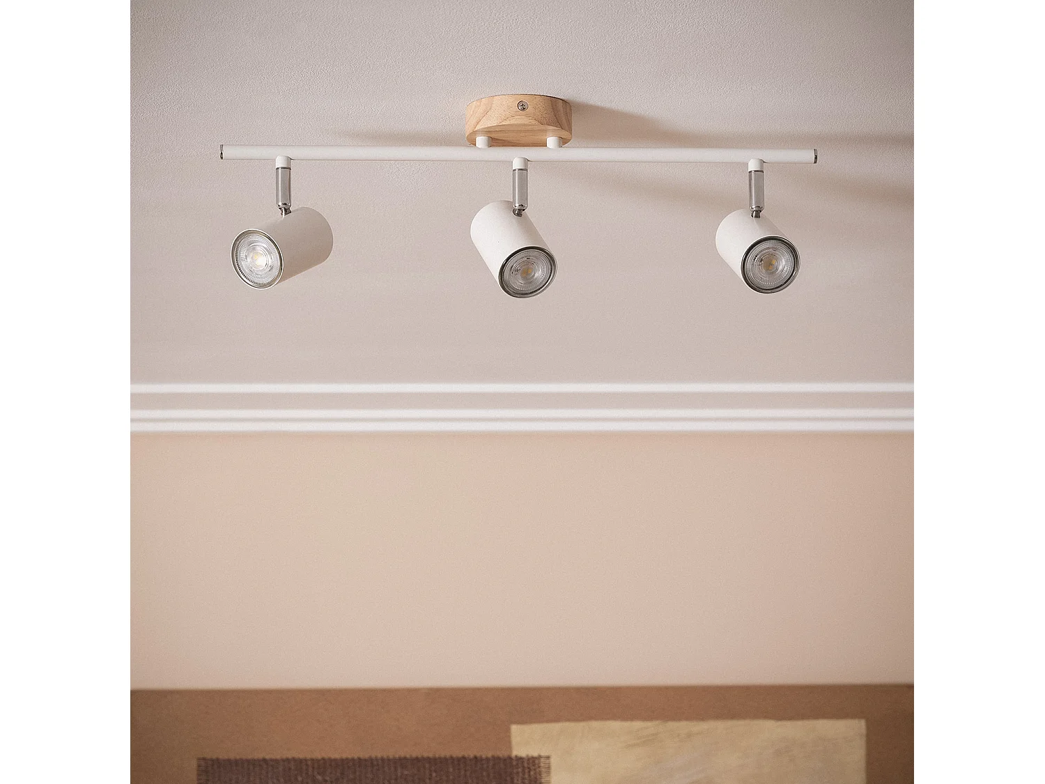 Lampada da Soffitto Orientabile Legno 3 Faretti Olmo Bianco