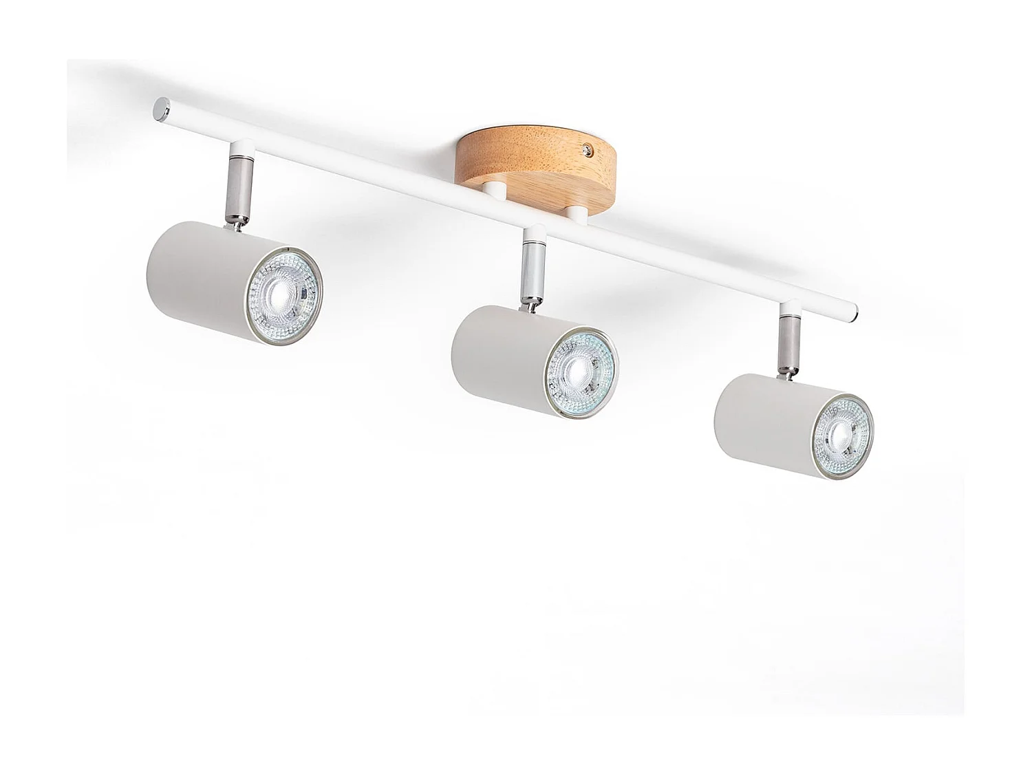 Plafonnier Orientable Bois 3 Spots Olmo Blanc