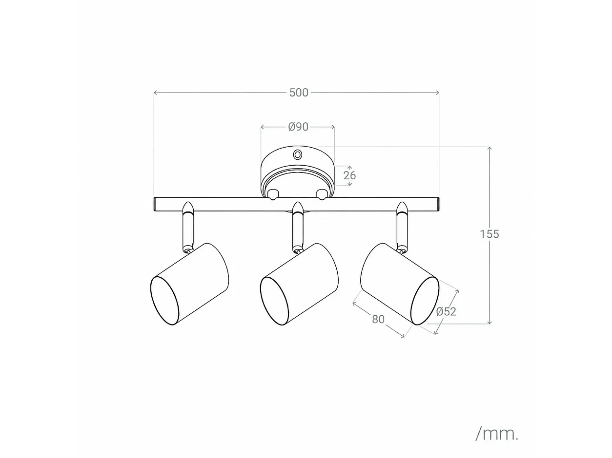 Lámpara de Techo Orientable Madera 3 Focos Olmo Blanco