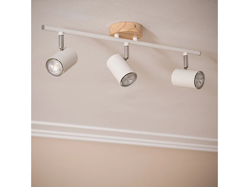 Plafonnier Orientable Bois et Métal 3 Spots Albus  Blanc