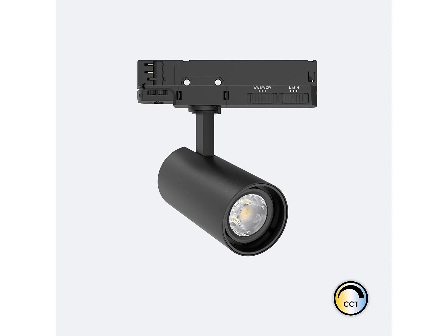 Spot LED sur Rail Triphasé 20W Fasano Dimmable CCT Sélectionnable Noir 2700K - 3200K - 4000K Sélectionnable