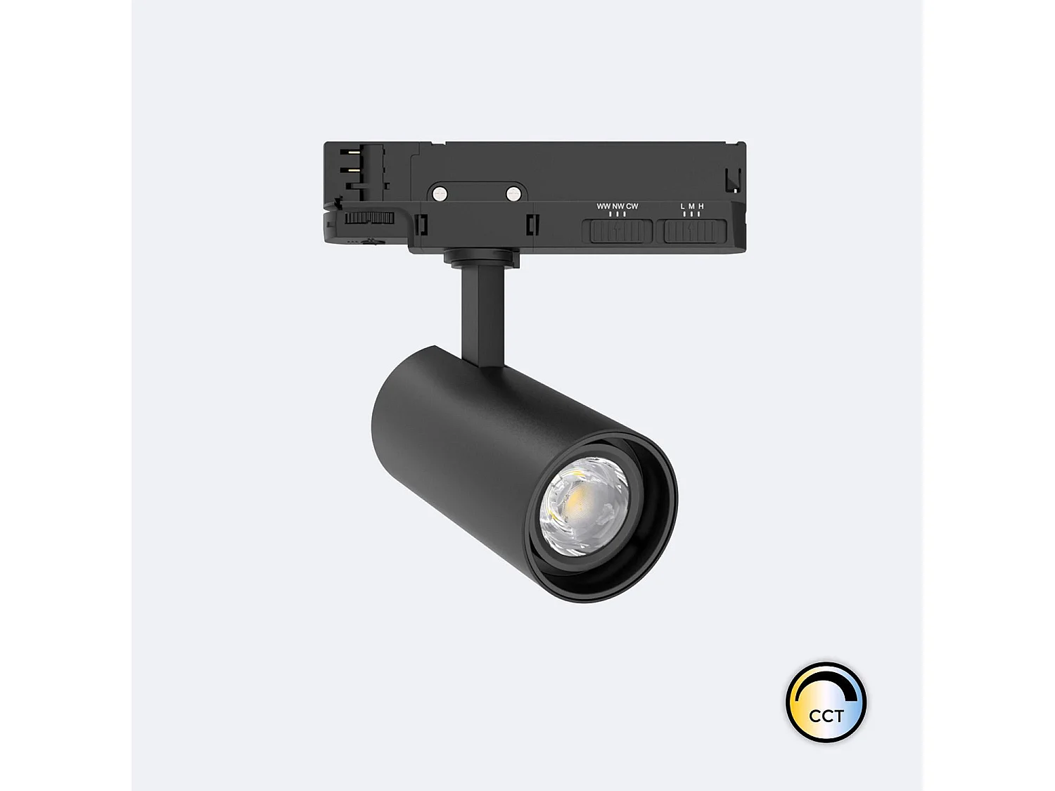 Spot LED sur Rail Triphasé 20W Fasano Dimmable CCT Sélectionnable Noir 2700K - 3200K - 4000K Sélectionnable