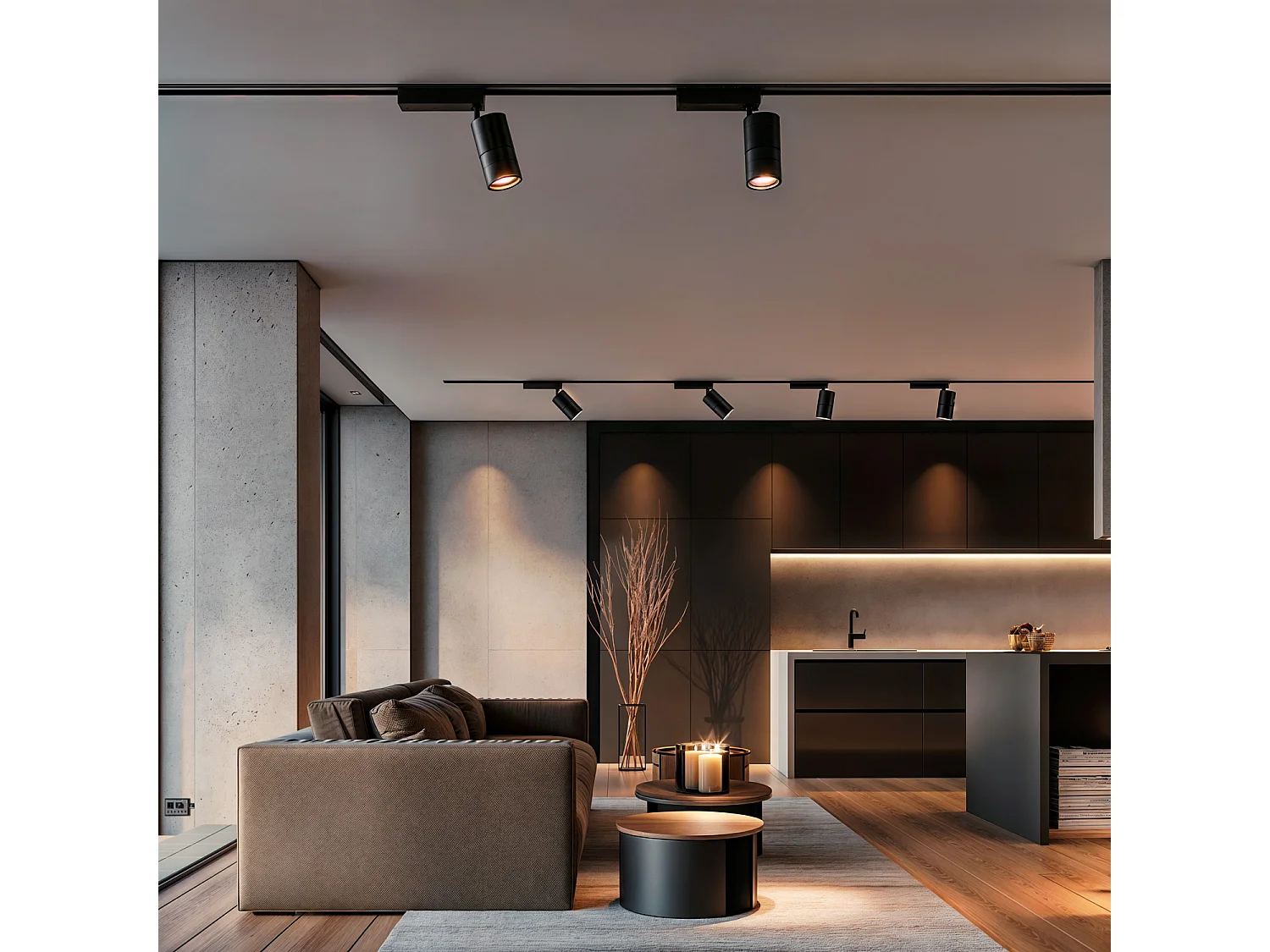 Spot LED sur Rail Monophasé 30W Mallet Dimmable Noir 5000K Blanc froid