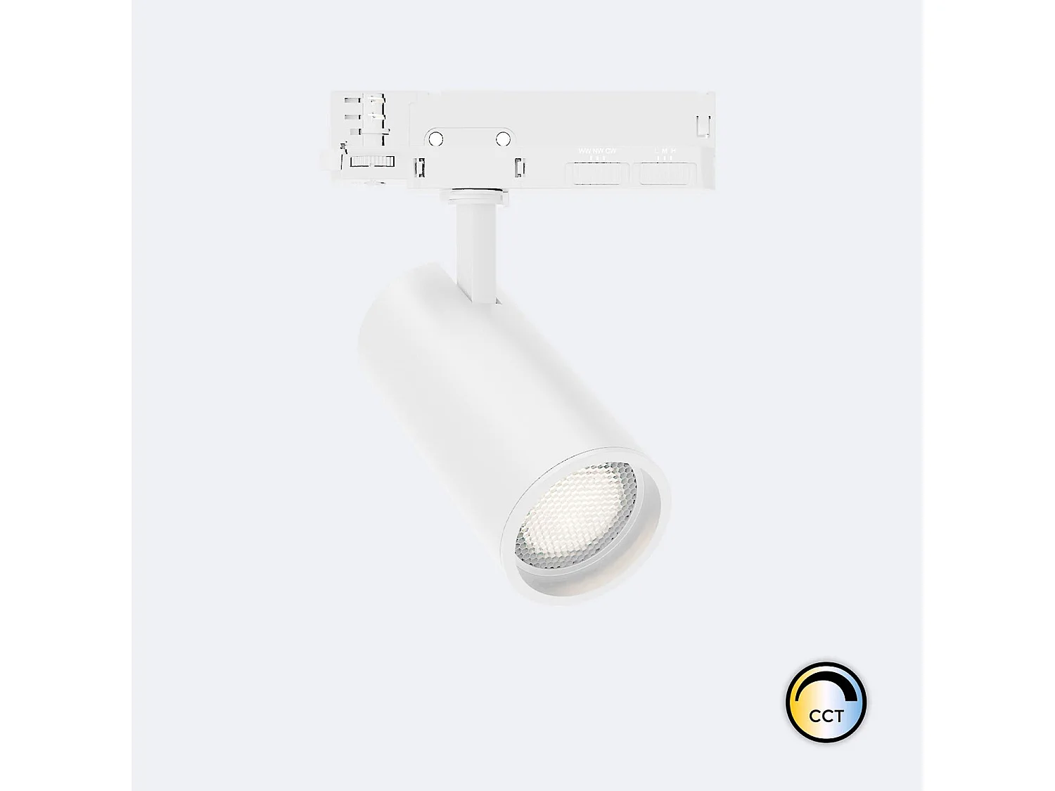 Spot LED Fasano Anti-éblouissement 30W CCT Sélectionnable pour Rail Triphasé Dimmable Blanc 2700K - 3200K - 4000K Sélectionnable
