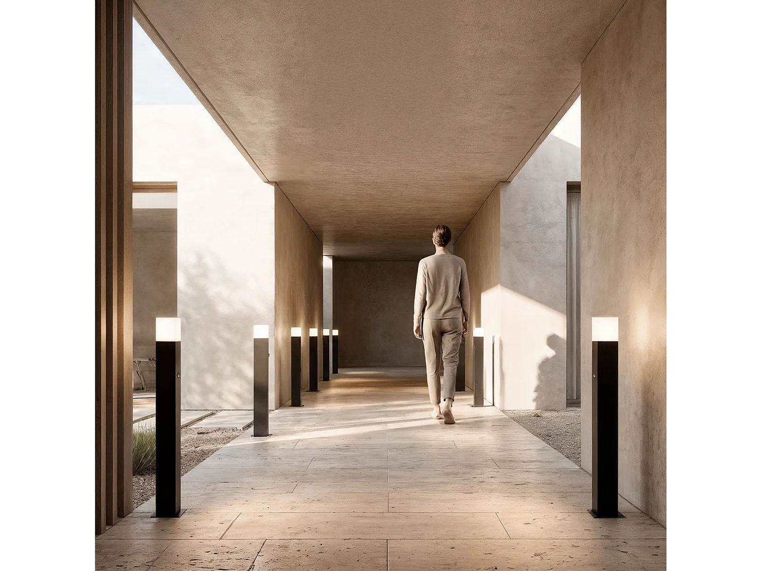 Baliza Exterior Superficie Pie 74cm con Detector de Movimiento Augusta Negra Negro